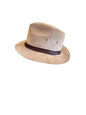 Vintage Country Gentleman Genuine Leather Suede Fedora Hat Medium Safari